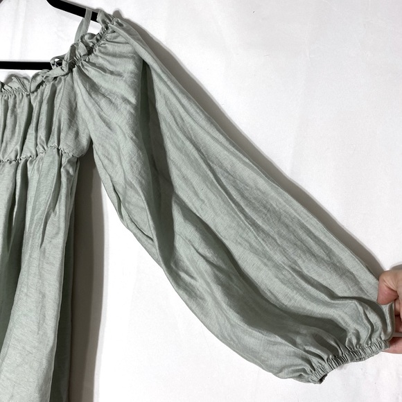 Missguided Sage Green Off Shoulder Boho Blouse W Beaded Neck Detail S NWT - Picture 12 of 15